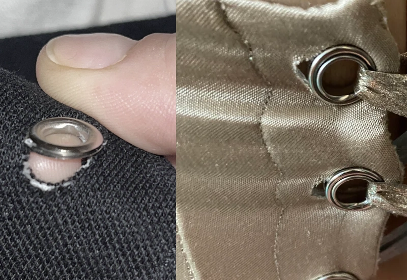preventing fabric fraying around eyelet and grommet holes