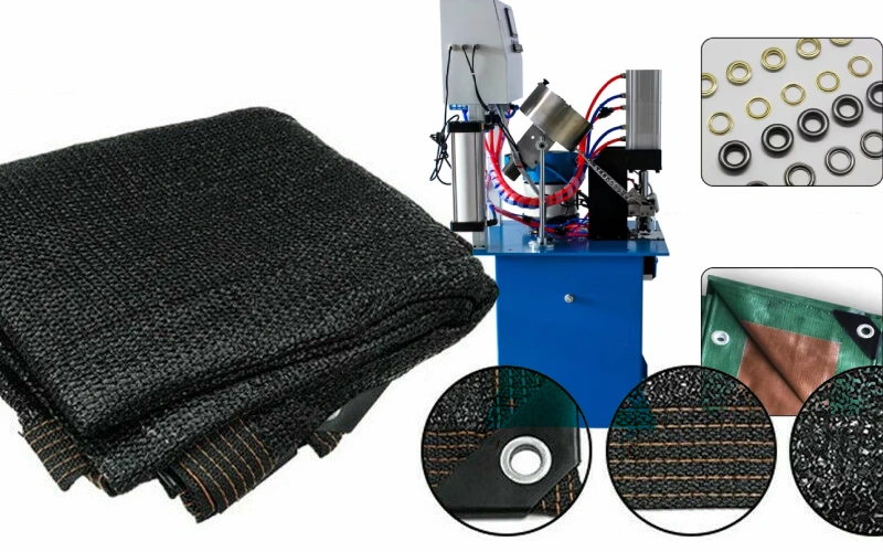 fully automatic sunshade net punching & grommeting machine