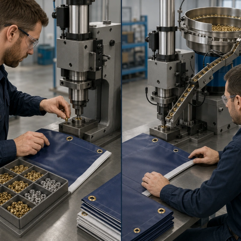 automatic feeding vs hand feeding eyelets