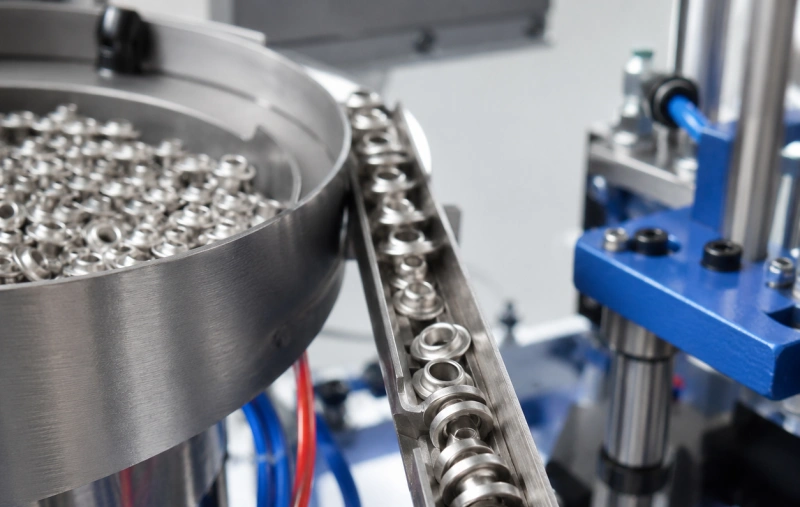 eyelets jammed in automatic eyelet machine feeder track
