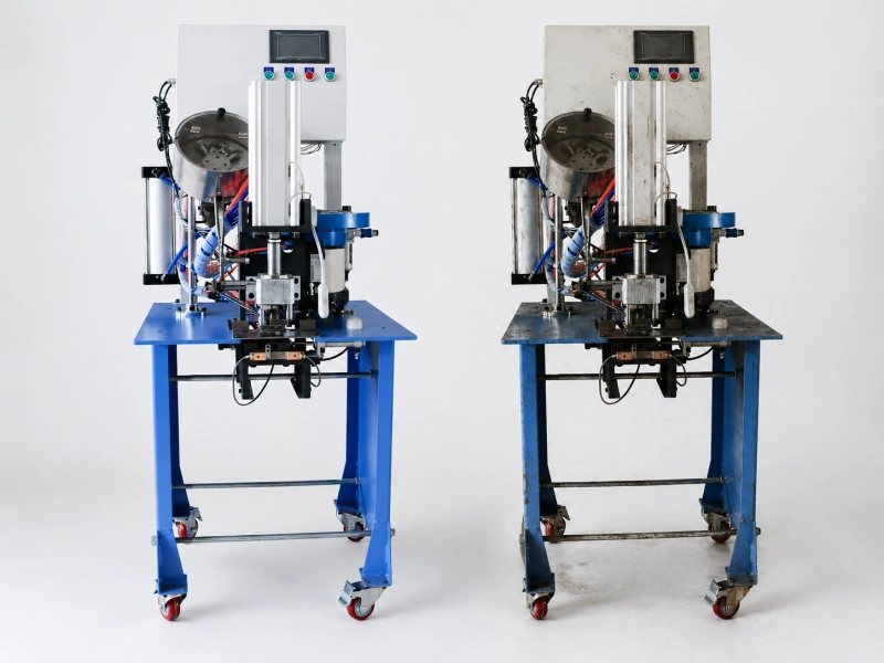 new and used eyelet machines side by side for condition comparison