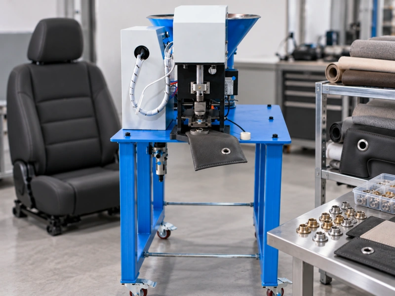 eyelet machine for automotive upholstery and interior trim applications
