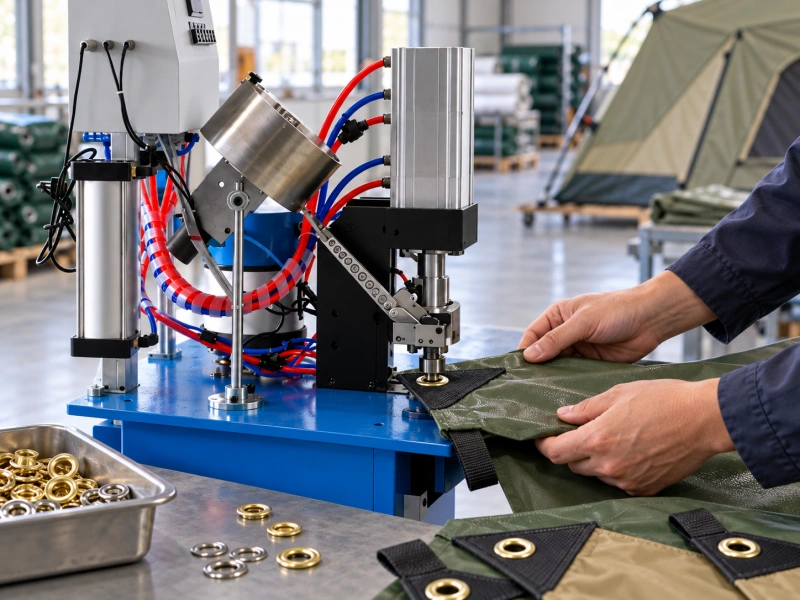 eyelet machine setting reinforced tent corner