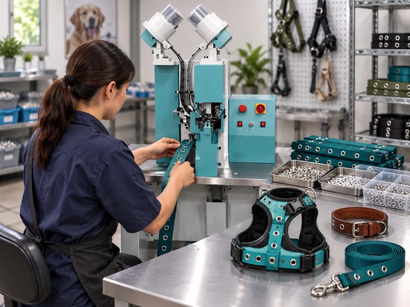 eyelet machine setup for pet harnesses collars and leash straps