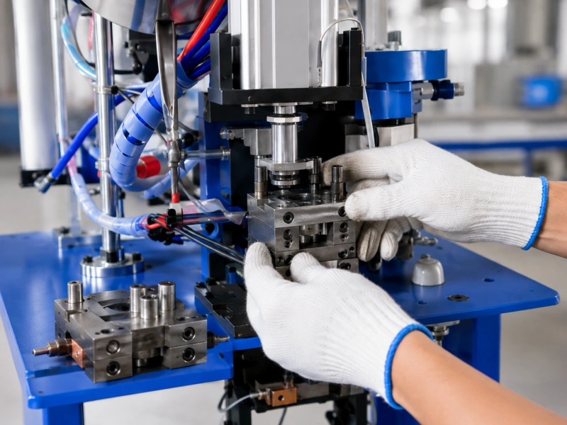 operator replacing eyelet machine dies during quick changeover