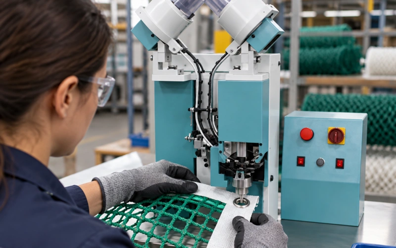 setting an eyelet in a reinforced safety net