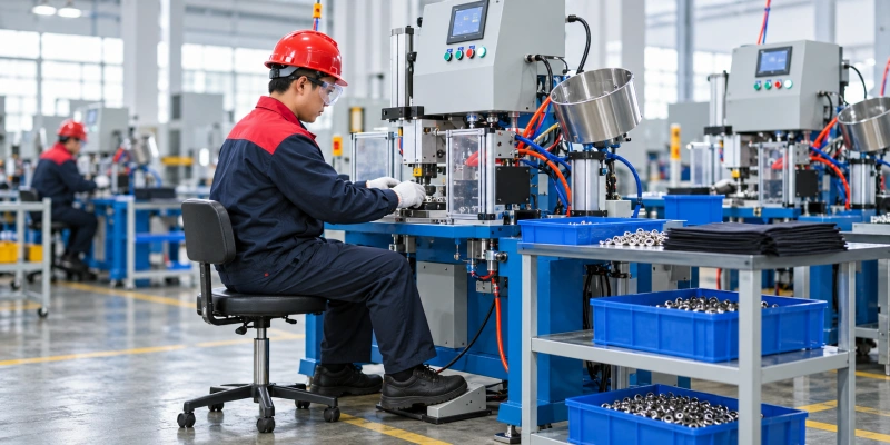eyelet machine operator and foot pedal position