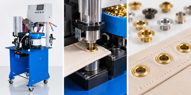 eyelet machine setting metal grommets on fabric